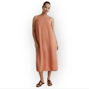 Madewell oversized sleeveless classic coral lyocell bubble-hem midi dress XS EUC